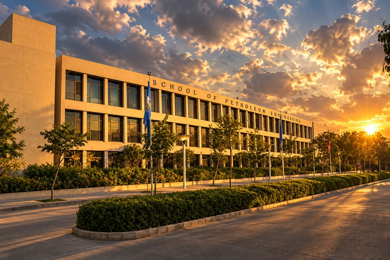 Pandit Deendayal Energy University at sunset.